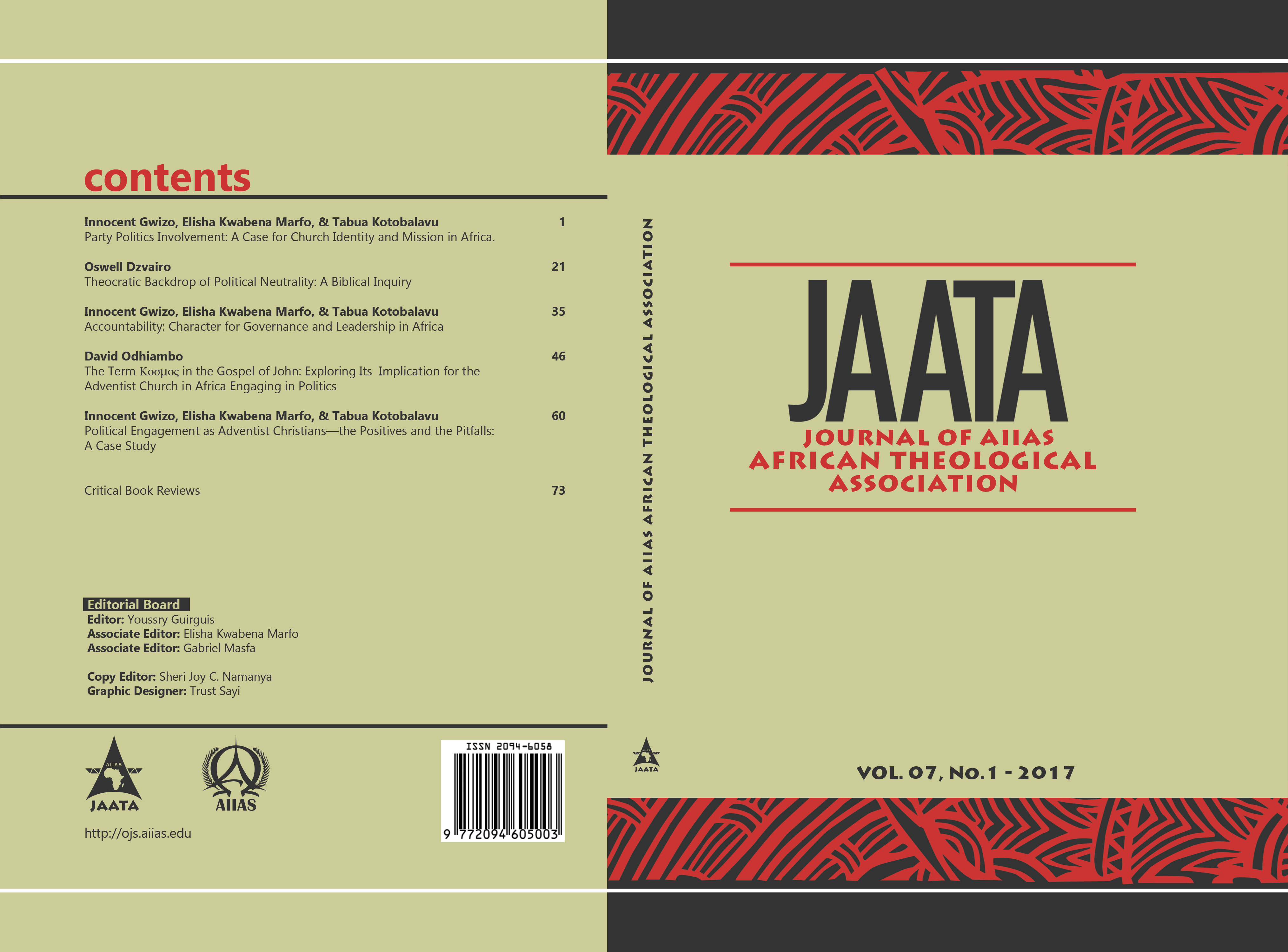 					View Vol. 7 No. 1 (2017): Journal of AIIAS African Theological Association
				