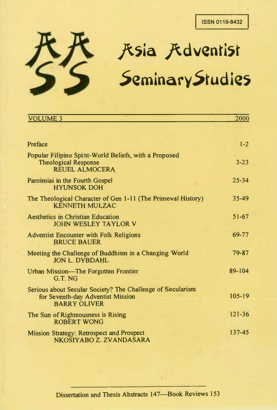 					View Vol. 3 No. 1 (2000): AASS - Asia Adventist Seminary Studies
				